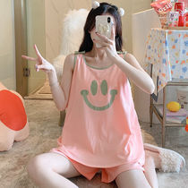 Pure Cotton Pyjamas Lady Summer Vest Shorts Two Sets With Chest Advances Slim Big Code Loose Harness Home Clothing