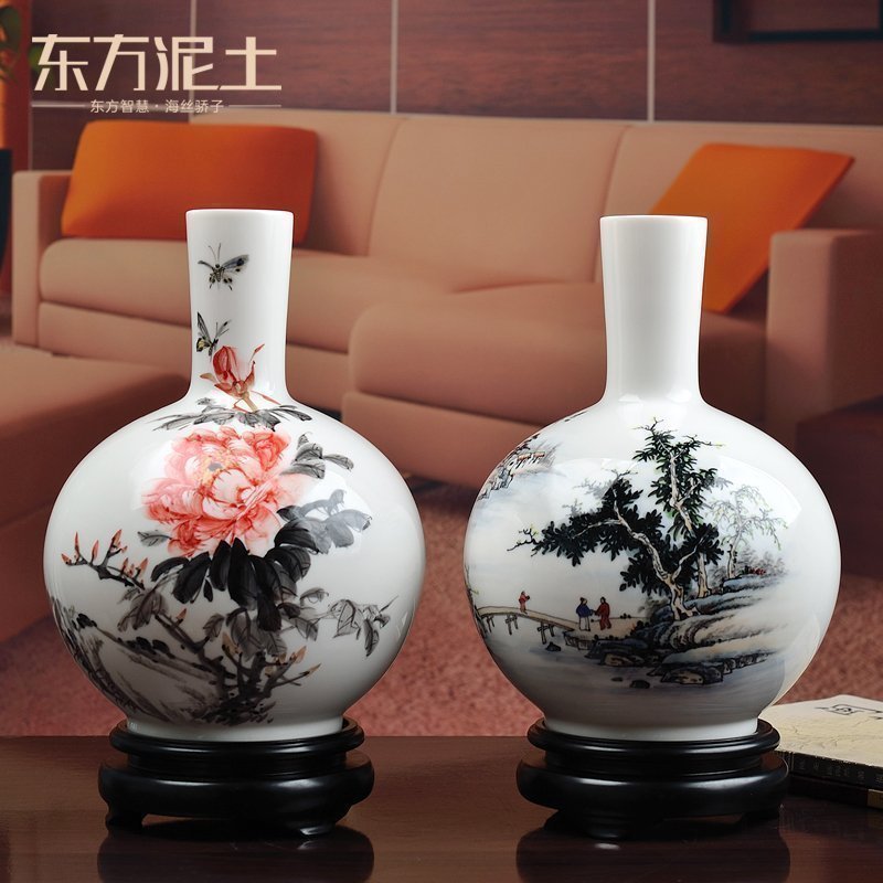 Oriental earth celestial porcelain hand - made ceramic vase furnishing articles furnishing articles flower arranging Chinese rich ancient frame sitting room adornment