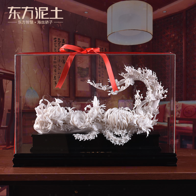 Oriental soil dehua hand knead ceramic flower art business opening furnishing articles four seasons of flowers/D13-114