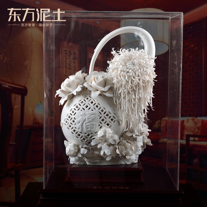 Oriental soil dehua white porcelain its art home sitting room ceramic flower furnishing articles/the accumulate fortune D02-53