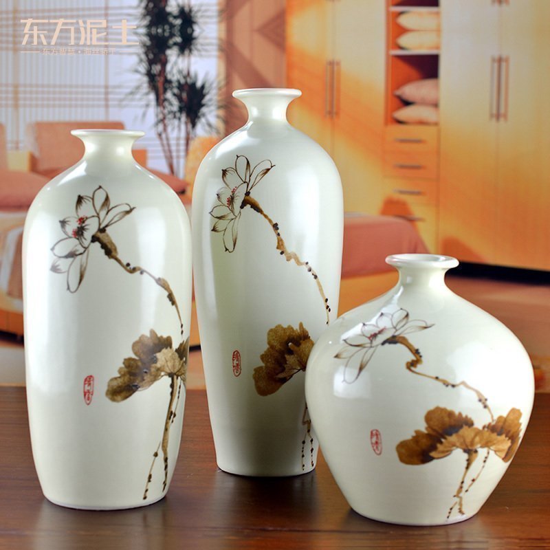 Oriental soil of new Chinese style ceramic vase furnishing articles furnishing articles TV ark, three - piece suit the sitting room porch partition lotus bottle