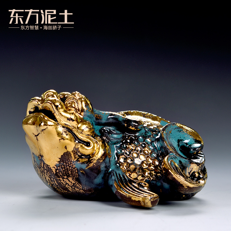 Clay ceramic east sea god beast arowana adornment handicraft animals desktop furnishing articles gold bronze see colour