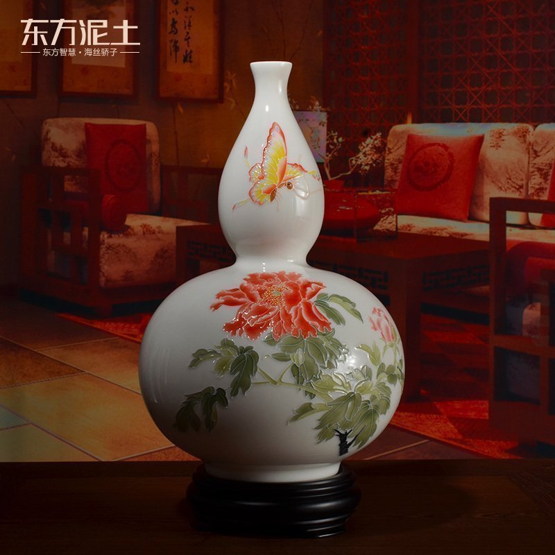 Oriental soil dehua white porcelain hand - made peony vases furnishing articles ceramic sitting room adornment/block adjustment