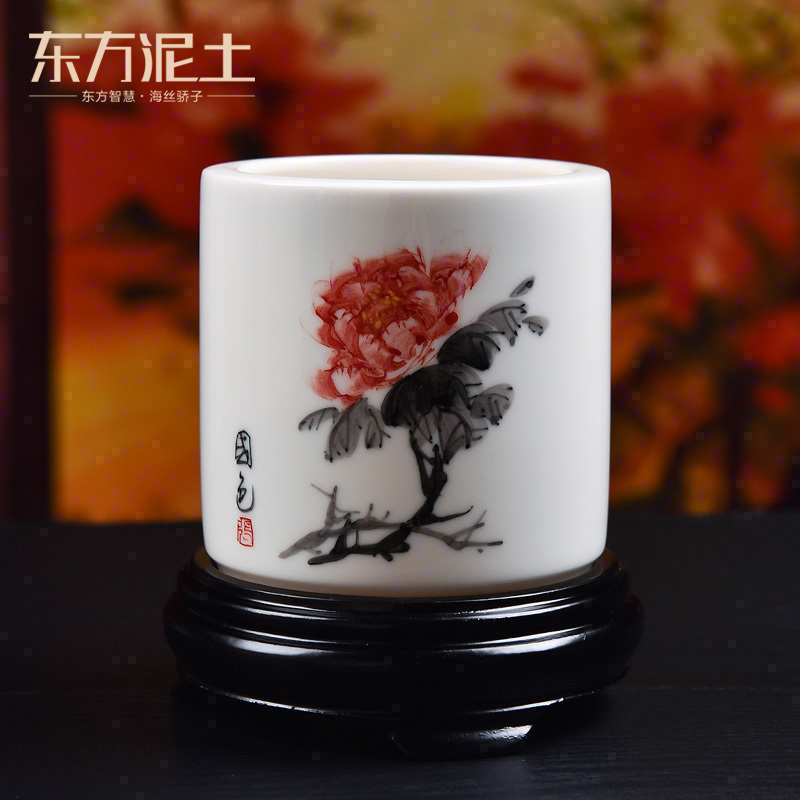 Oriental clay ceramic hand - made brush pot furnishing articles of Chinese style study office desktop accessories DIY gift