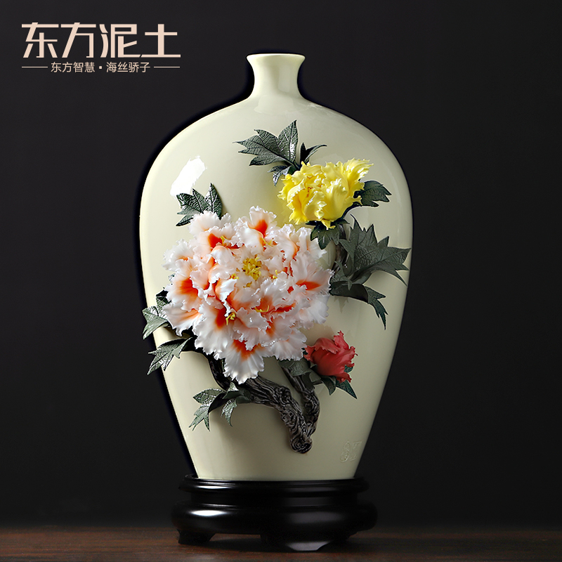 Oriental clay ceramic vase peony sitting room adornment is placed version into opening gifts/blooming flowers