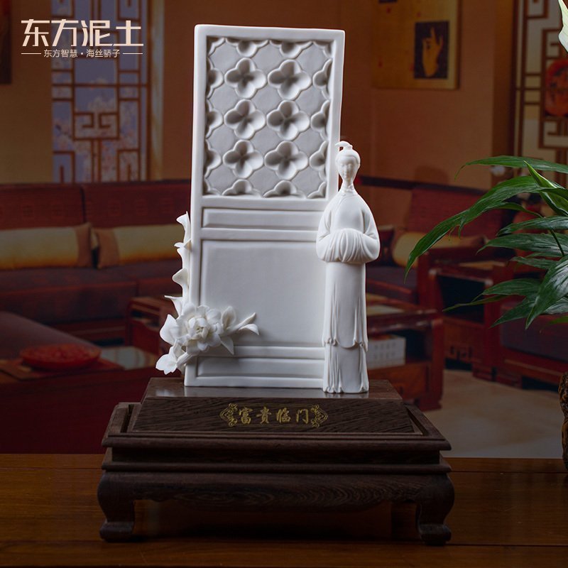 Oriental soil dehua white porcelain figures its handicraft furnishing articles sitting room/rich rimmon D46-06