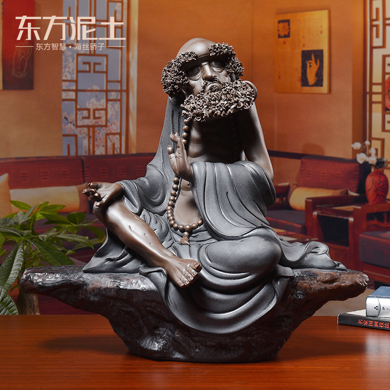 Oriental clay ceramic dharma zen furnishing articles sitting room of Chinese style household adornment handicraft/zen way is long, life is short