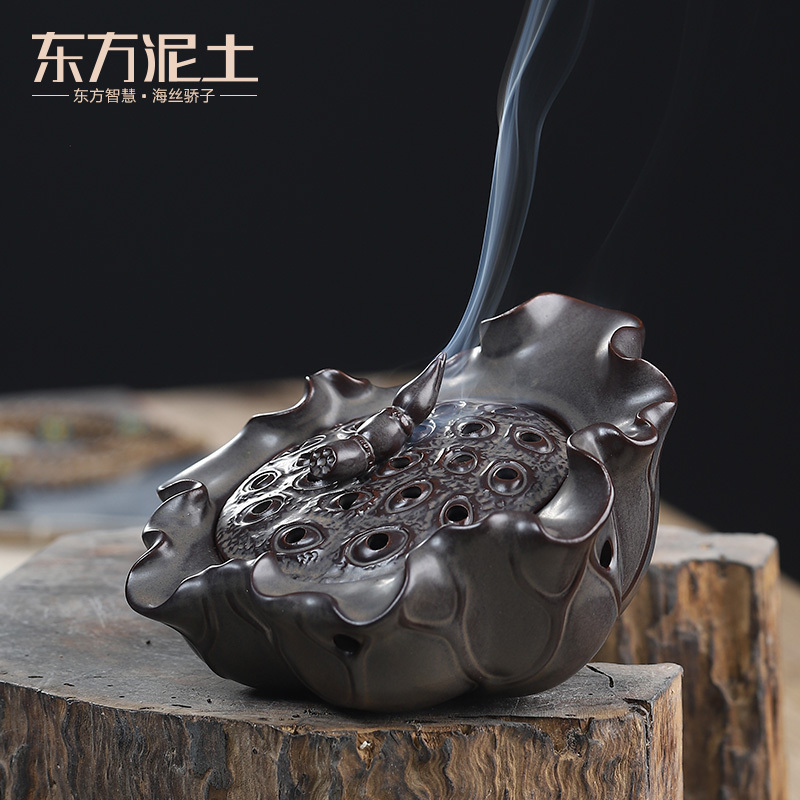 Oriental lotus clay ceramic incense coil incense buner furnishing articles household indoor teahouse sandalwood incense aroma stove decoration