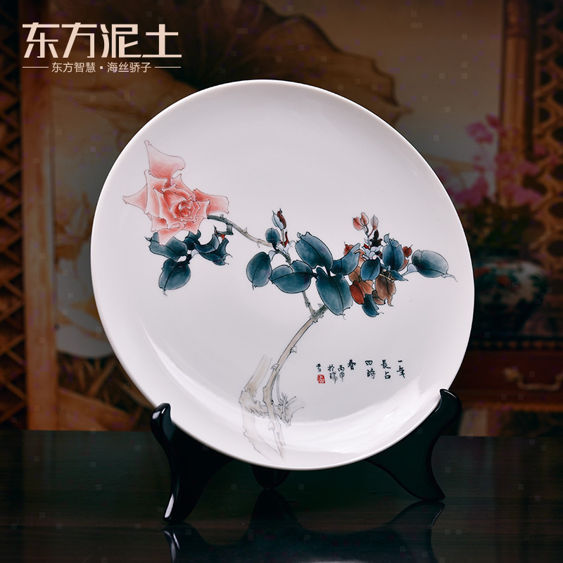 Oriental clay ceramic hand - made art hanging dish Chinese style living room porch decoration disk sat dish made furnishing articles