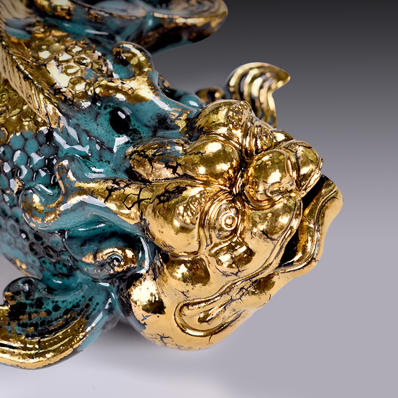 Clay ceramic east sea god beast arowana adornment handicraft animals desktop furnishing articles gold bronze see colour