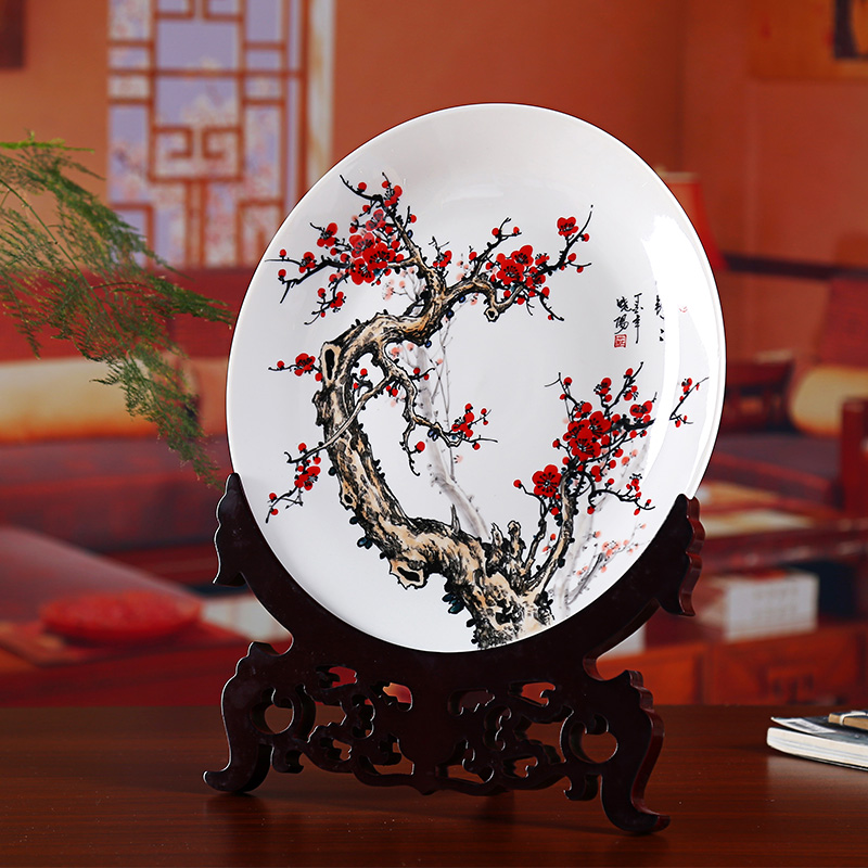 Oriental soil hand - made name plum hang dish furnishing articles ceramic arts and crafts Chinese style living room porch partition decoration decoration