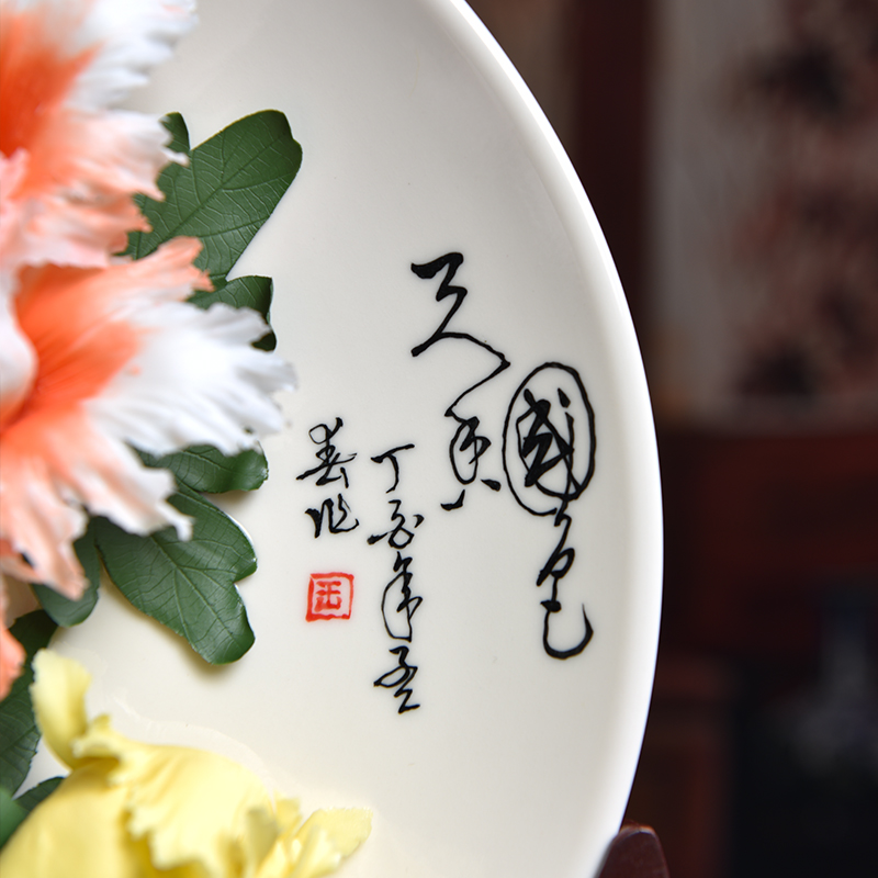 Oriental clay ceramic peony hang dish furnishing articles sitting room ark of adornment of Chinese style rich ancient frame partition arts and crafts