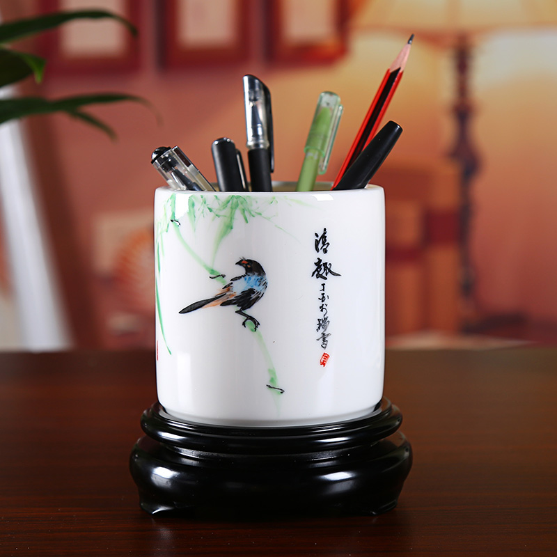 Oriental clay ceramic hand - made brush pot furnishing articles of Chinese style study office desktop accessories DIY gift