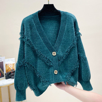 Spring and autumn new Korean version loose student large size knitwear womens cardigan tassel long-sleeved sweater jacket snow Ni top