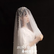 Korean new personality pearl veil hand-ordered bead yarn photo studio photo Bride wedding veil