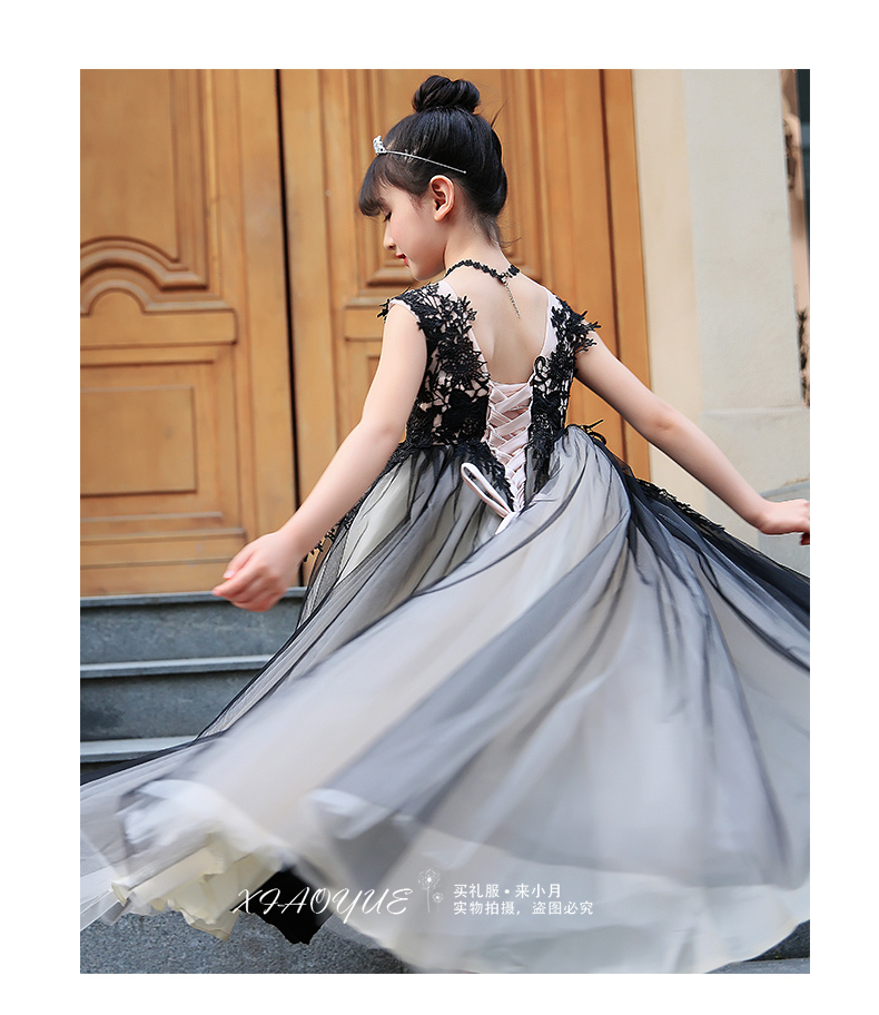 裴佳欣儿童公主晚礼服裙模特走秀演出服女童独唱朗诵黑色长款高贵