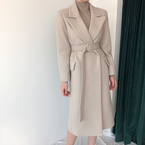 Woolen overcoat women’s new 2019 Korean style waistband thickened knee length Hepburn woolen Jacket Women’s winter