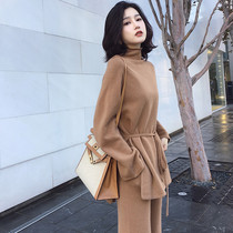 claudie pasey autumn wool knitted suit women sweater waist waist temperament casual wide leg pants two-piece set