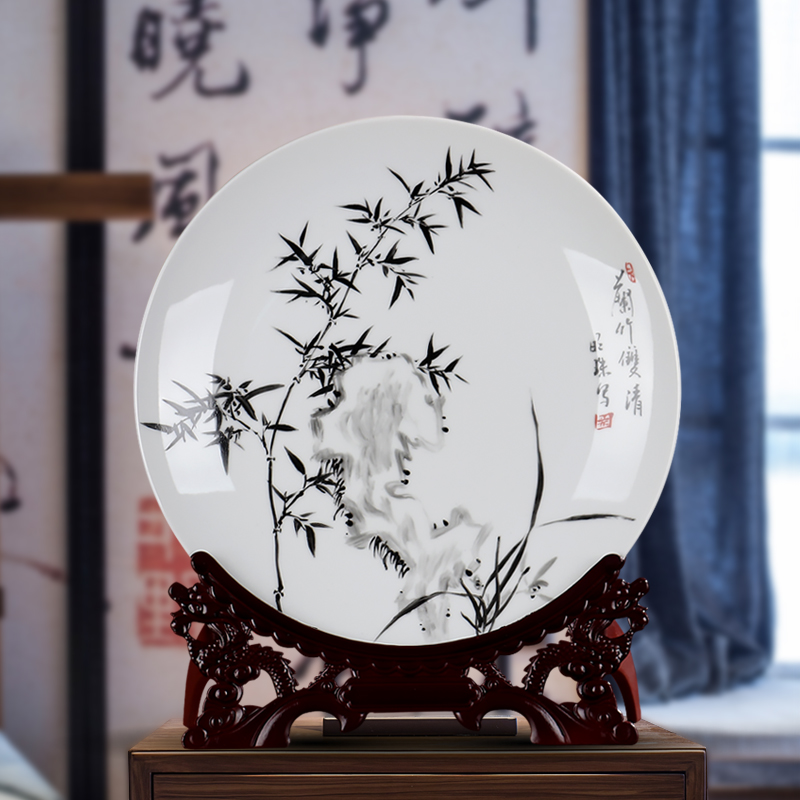 Hand - made ceramic decoration plate of jingdezhen porcelain furnishing articles sitting room sat dish hang dish LanZhu rich ancient frame wine arts and crafts