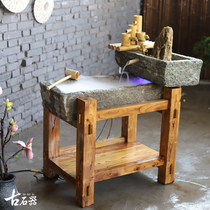 Retro old stone trough sink cow trough manger pig trough fish tank flower pot wooden frame wash basin lucky water decoration combination