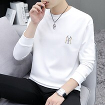 autumn winter white long sleeve men's cotton round neck casual loose all match embroidered trendy ny men's fleece sweatshirt