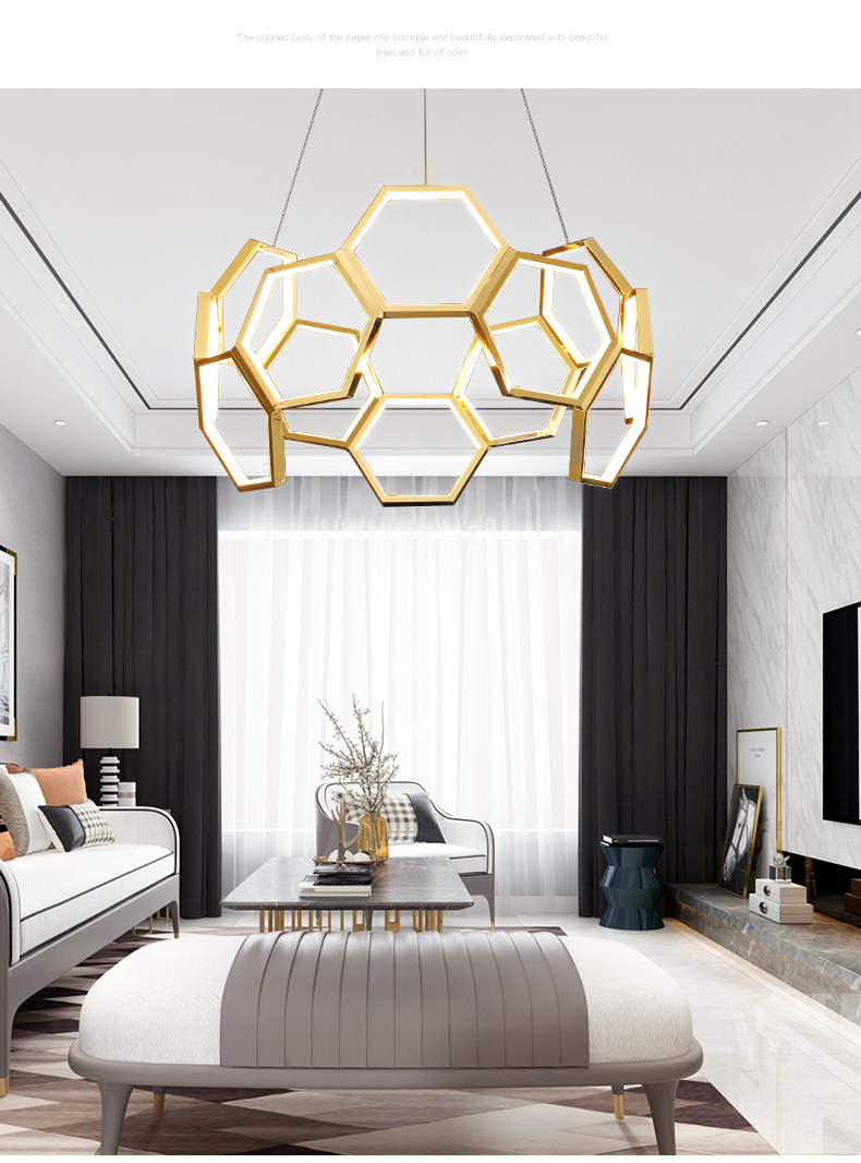 后现代吊灯客厅灯轻奢简约六角线条时尚餐厅展馆新款艺术几何灯具