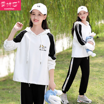 Junior high school students autumn suit girl new product Korean hooded long sleeve sweater trousers sports leisure two-piece set