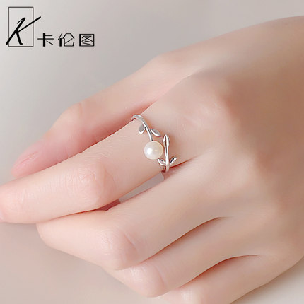 925纯银戒指女时尚珍珠指环日式轻奢网红个性开口小众设计食指戒