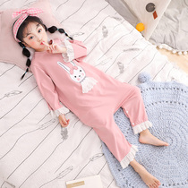 Childrens conjoined pajamas spring and autumn cotton home clothes baby Summer sleeping bag ha clothes men and women children to kick belly