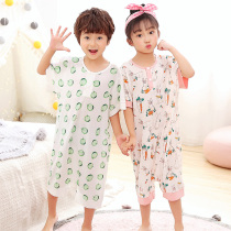 Childrens anti-kick pajamas baby Summer thin cotton one-piece ha clothes sleeping bag for men and women children put cold air-conditioning clothes