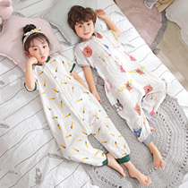 Gauze conjoined pajamas Children Baby summer cotton thin ha clothes sleeping bags for boys and girls to kick cold air-conditioned clothing