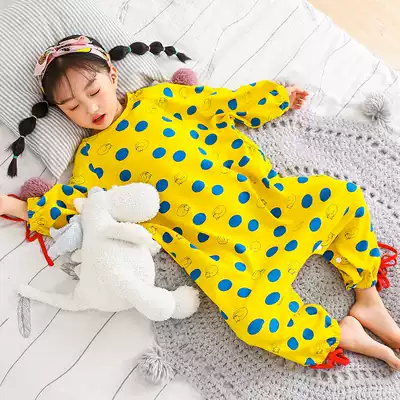 Girls ' one-piece pajamas Baby spring and autumn long-sleeved cotton home clothes Autumn children's Haiyi Autumn and winter sleeping bag clothes