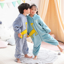 Conjoined pajamas children autumn and winter thickened sleeping bags baby coral flannel ha clothing kicking home clothing men and women