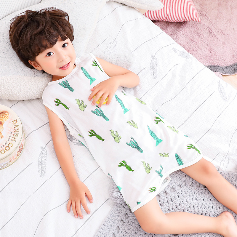 Children's sleepwear summer slim fit pure cotton cloth sleeveless baby air-conditioned clothes boy girl size child baby