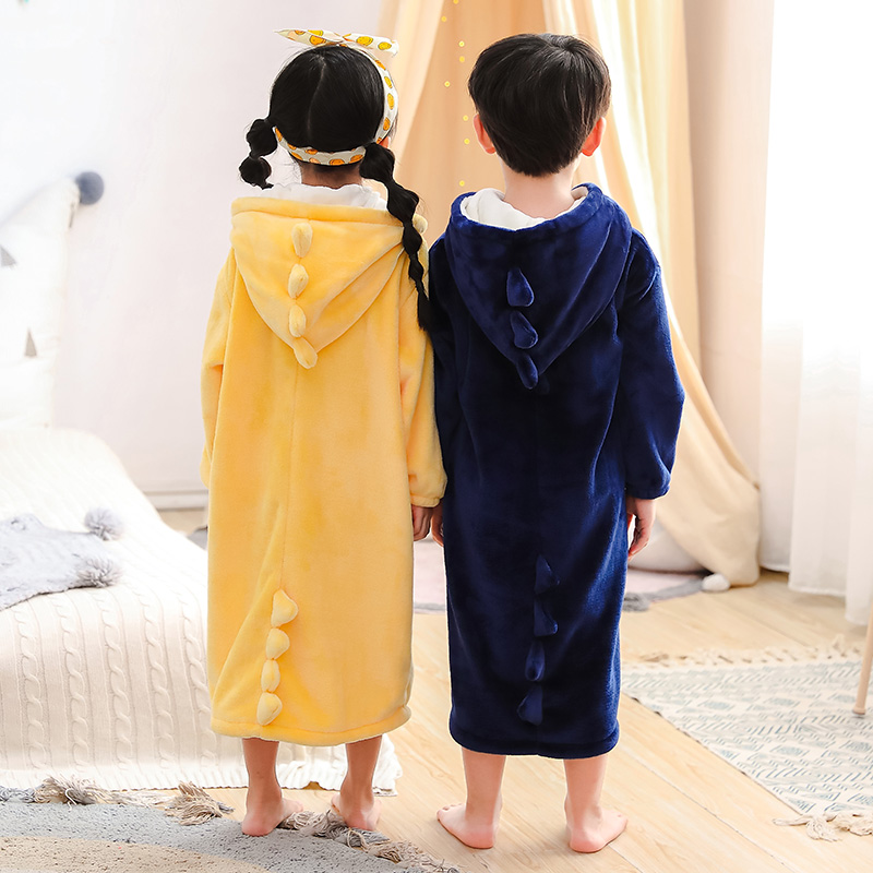 Children's sleepwear baby bathrobe thickened autumn and winter dinosaur pyjamas Coral Fleece flannel Flannel Clothing Male girl