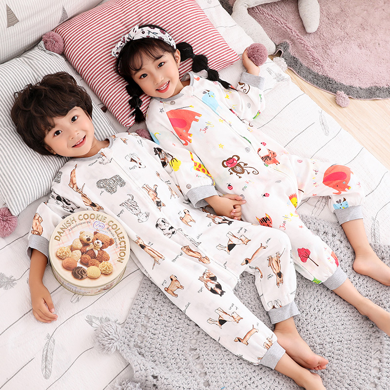 Children's gauze one-piece pajamas pure cotton summer thin section men and women big children baby anti-cold spring and autumn home air conditioning clothing