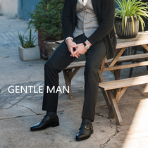 European and American mens slim-fit small feet wool suit pants autumn and winter thick black dark gray nine-point suit pants