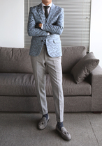 Autumn and winter new European and American mens light gray flange slim suit pants autumn small feet nine-point trousers