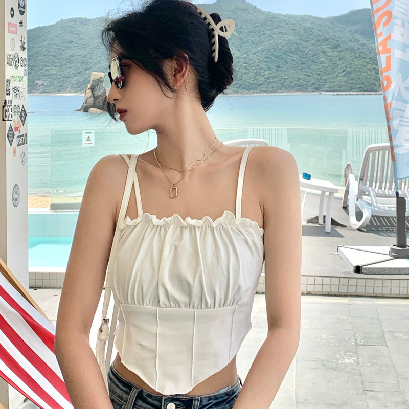 实拍 夏装欧美风ins三角丝巾风小吊带显胸吊带背心上衣女