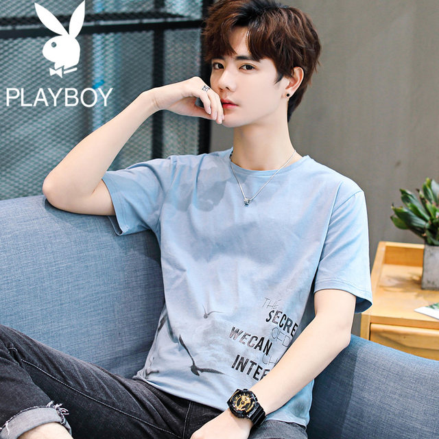 Playboy summer suit men's short-sleeved t-shirt men's 2020 new trendy brand loose trend cotton clothes Playboy summer suit men's short-sleeved t-shirt men's 2020 new trendy brand loose trend cotton clothes