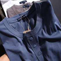 Temperament mens foreign trade mens clothing cut tail goods export American single retro Kizi cotton Henry collar long sleeve T-shirt