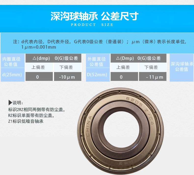 hrb 6205 zz 2z c4 哈尔滨深沟球轴承内径25mm外径52厚度15