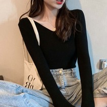 Low collar bottoming shirt women's spring and autumn 2020 new foreign style with thin long sleeve V collar knitted elegant wind jacket
