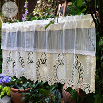 American Mediterranean stripe curtain half curtain Nordic cabinet curtain short curtain pure white embroidery shade partition curtain head