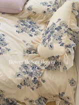 Retro style oil painting Four sets of full cotton washed cotton edge Quilt Cover Fields Garden Light Lavish Milk Oil Color Bed Goods Autumn