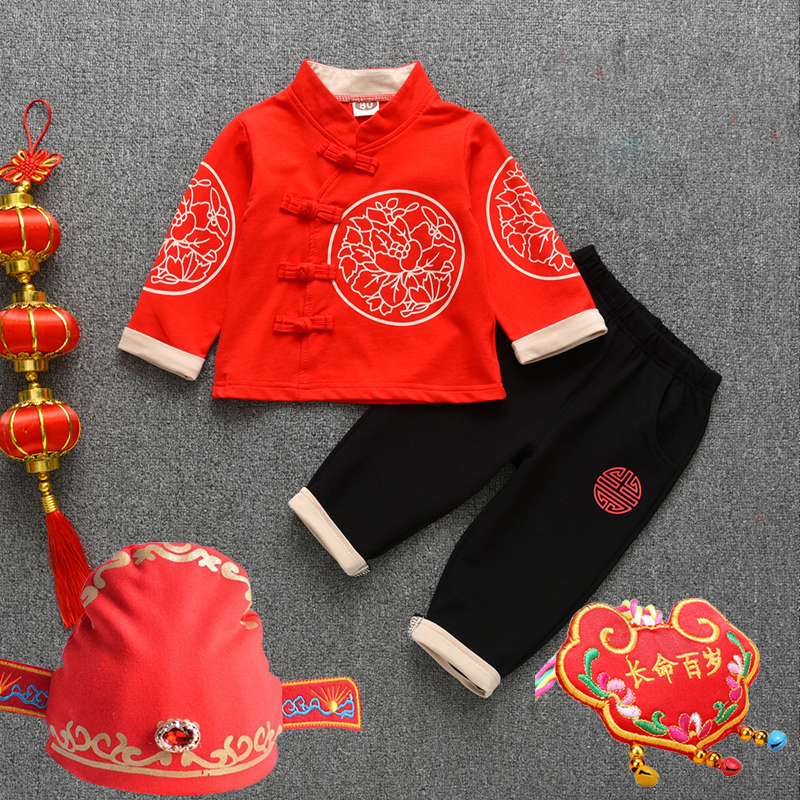 One-year-old boy dress boy grabbed weekly dress for spring and autumn children's birthday Han dress 1 year old suit 2