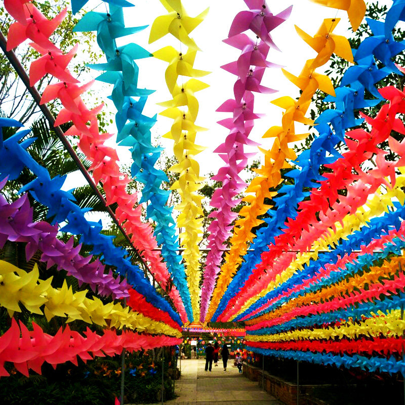 希宝pvc户外四角串式风车四叶四彩六叶串绳式楼盘景点装饰幼儿园