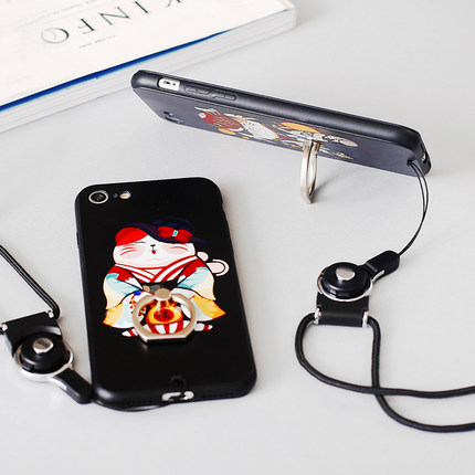苹果iphone6s手机壳指环挂绳6plus保护套浮雕全包日韩卡通招财猫7产品展示图2