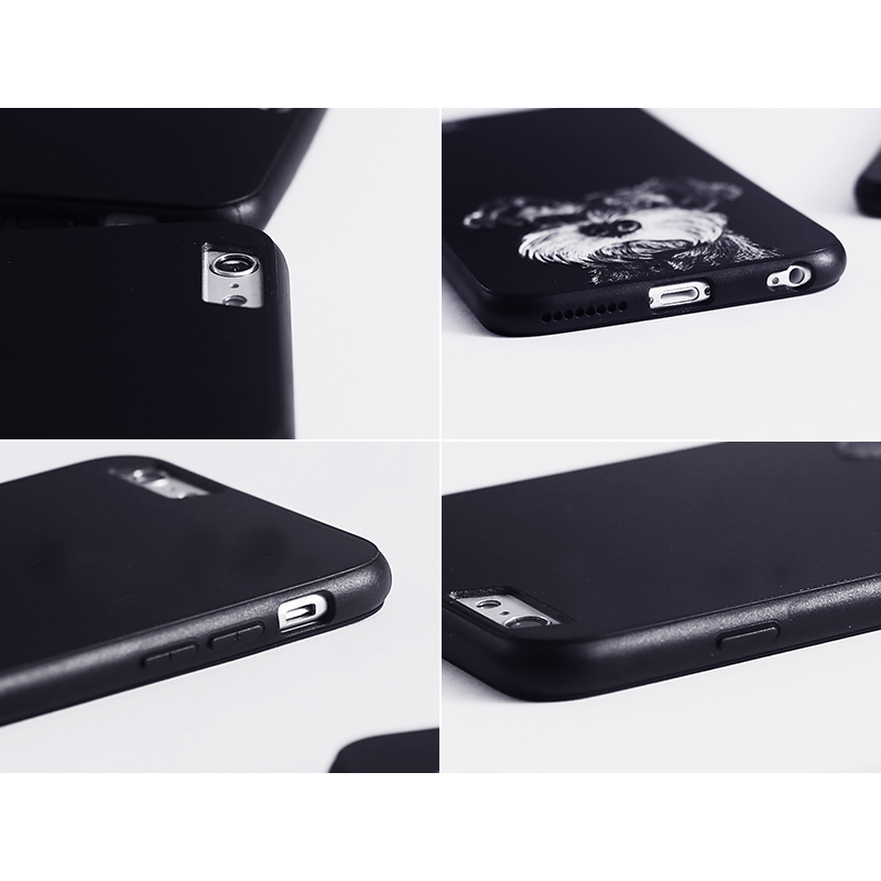 hidog苹果iPhone6s手机壳挂绳卡通雪纳瑞狗狗6plus软黑边套浮雕7p产品展示图3