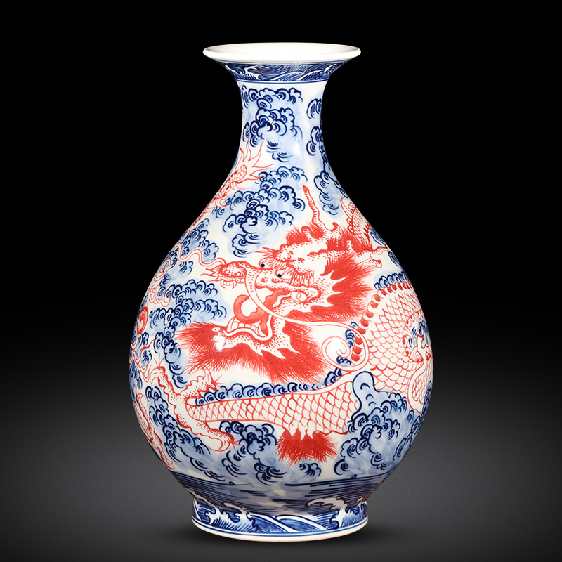 Jingdezhen ceramics antique hand - made of blue and white porcelain vases, flower arrangement furnishing articles the new Chinese rich ancient frame sitting room adornment